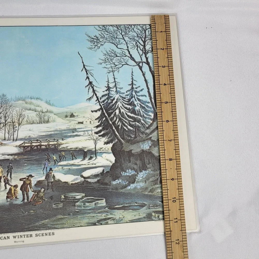 Currier and Ives American Winter Scenes 4 VTG Placemats Set Reversible Christmas